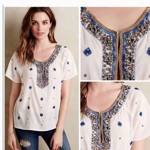 Anthropologie Maeve embellished embroidered blouse